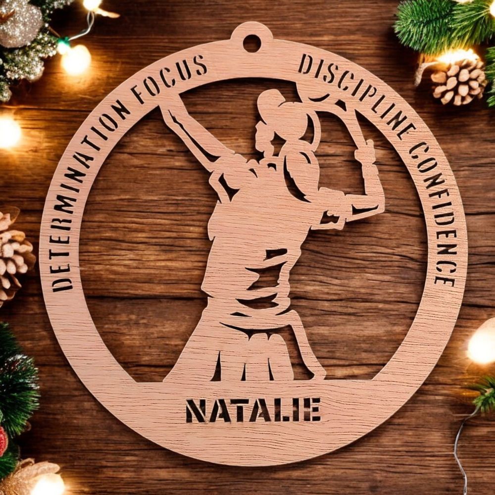 Ornement de joueur de tennis en bois personnalisé – version fille