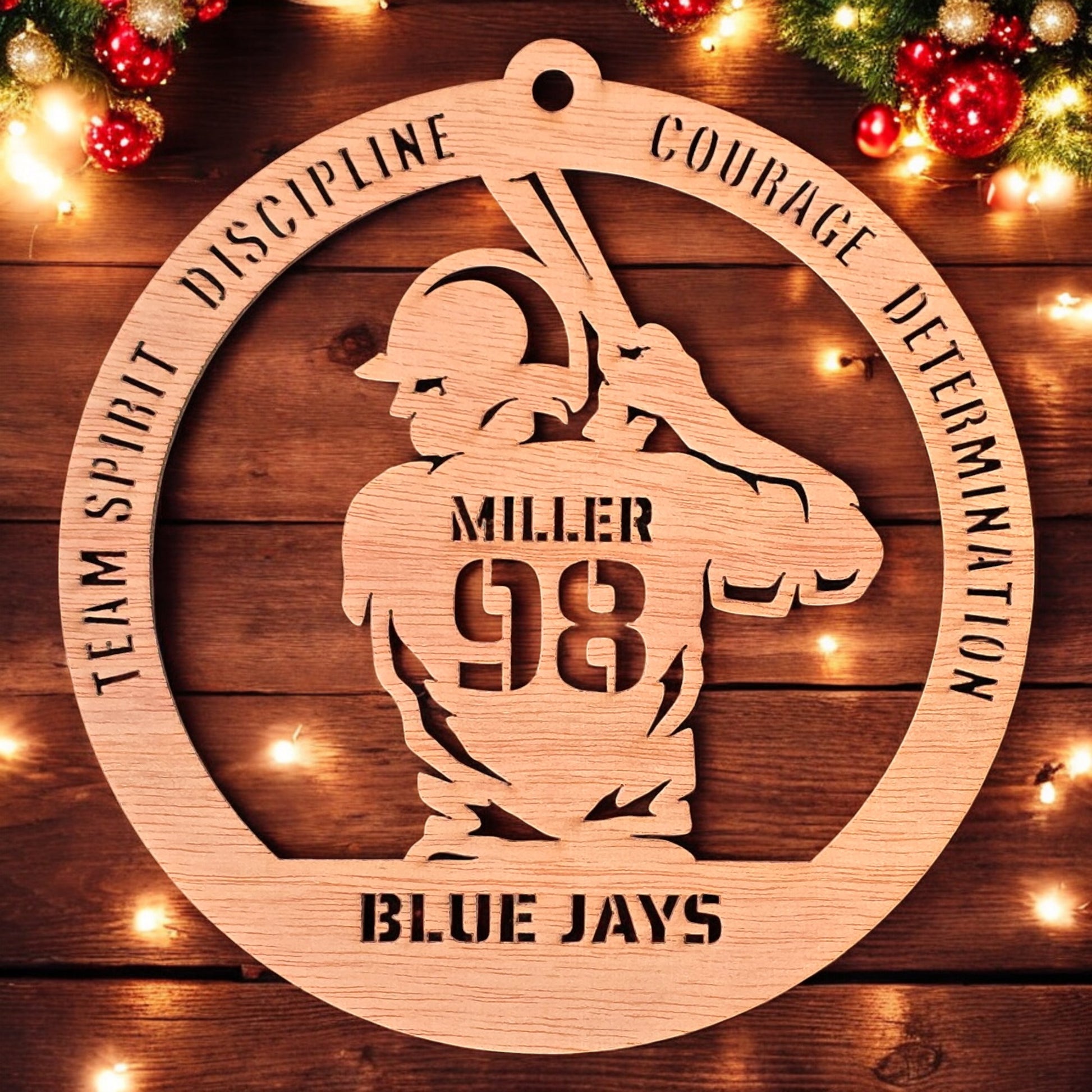 Personalized wooden baseball player ornament – boy version