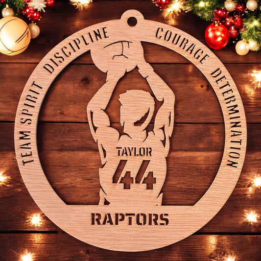Personalized wooden basketball player ornament – boy version