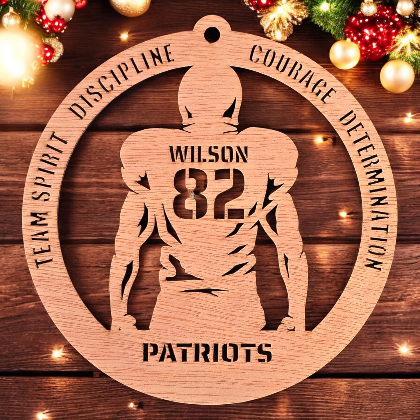 Personalized wooden football player ornament – boy version