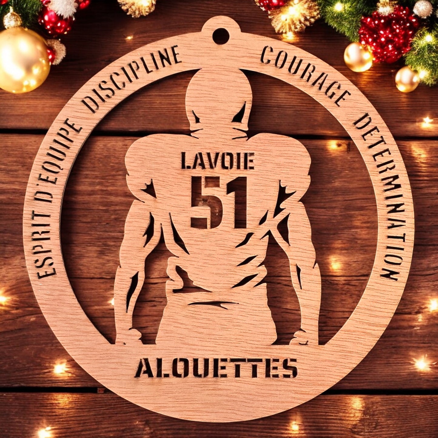 Ornement de joueur de football en bois personnalisé – version Garçon