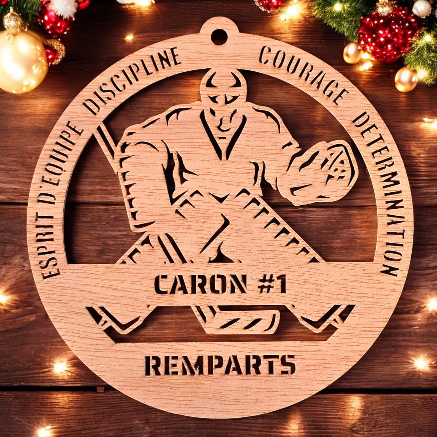 Ornement de gardien de hockey en bois personnalisé