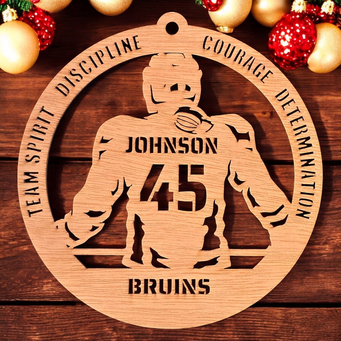 Personalized wooden hockey player ornament – girl version